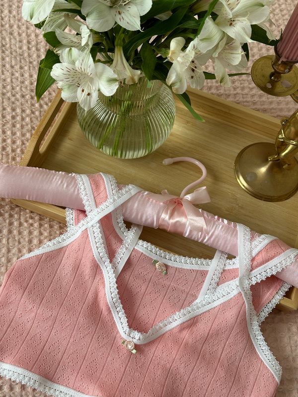 Valentines Pink Pointelle Heart Knit Bralette